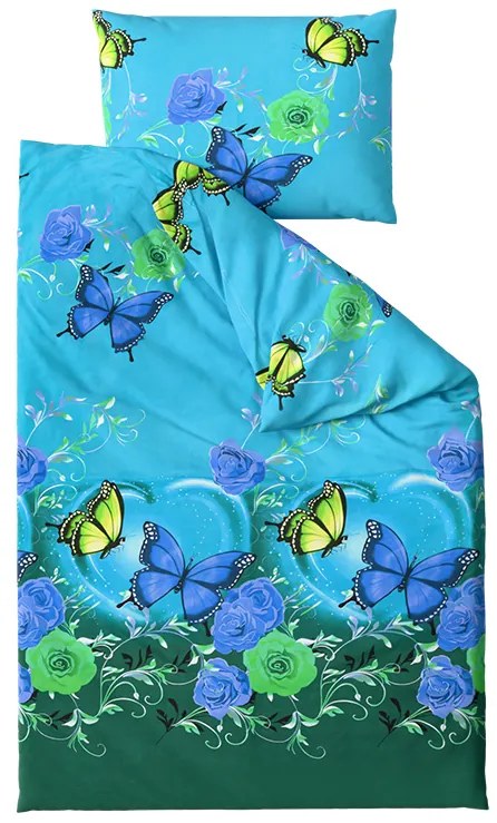 PrzytulneMieszkanie.pl PrzytulneMieszkanie.pl Pościel bawełniana w kolorze NIEBIESKO-ZIELONYM MOTYL w kolorze niebieskim Rozmiar pościeli: 70 x 90 cm | 140 x 200 cm