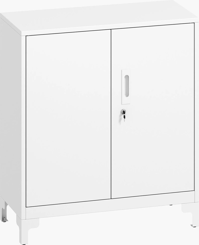 HOMCOM Szafa biurowa z metalu z zamykanymi drzwiami, biurko, 2-poziomowa konstrukcja, Biała