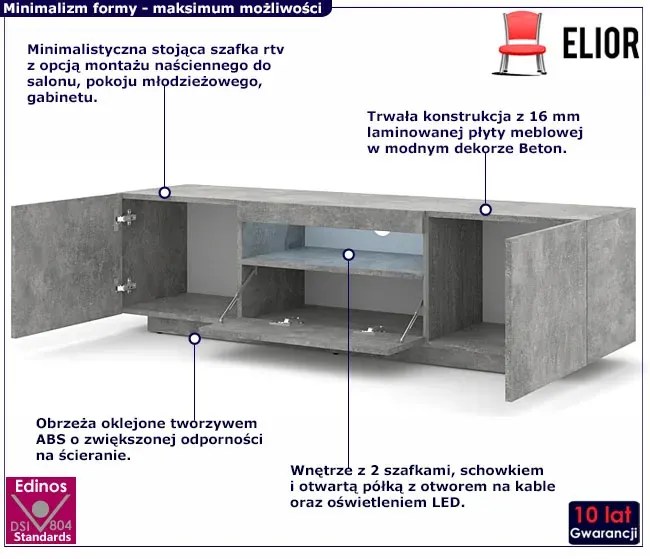 Szafka pod TV stojąca lub wisząca beton F1-F18