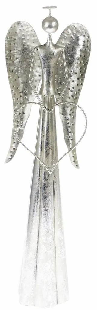 Świąteczna dekoracja metalowa LED Angel with heart srebrny, 17 x 58 cm