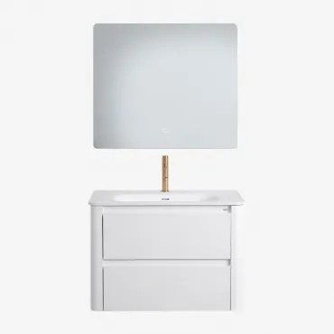 Zestaw Wiszących Mebli Łazienkowych Zintegrowany Z Umywalką Egerton Biała & Prostokątny Led I - Sklum