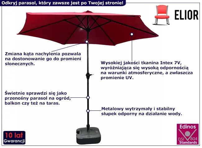 Czerwony okrągły parasol ogrodowy - Ancor