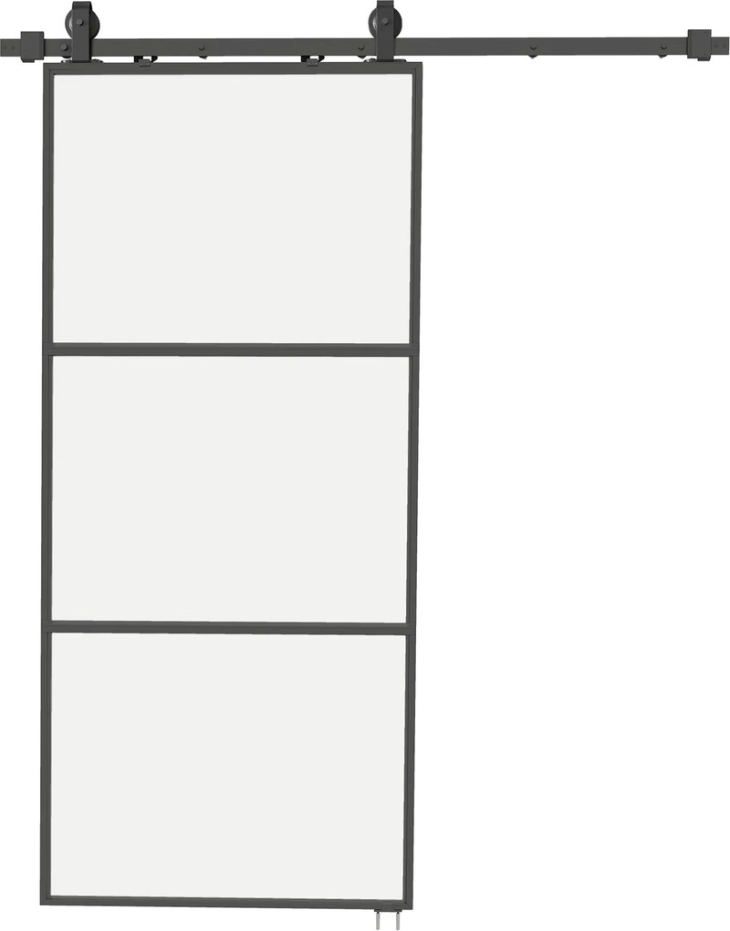 HOMCOM Drzwi przesuwne z mlecznym szkłem, system prowadnic, zestaw montażowy, mechanizm Soft-Close, łatwy montaż, stal, czarny
