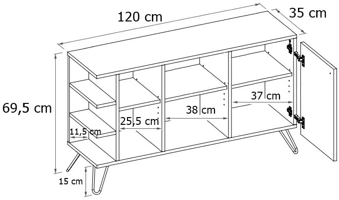 Komoda z nóżkami typu hairpin legs lewostronna dąb craft + czarny - Zorina 7X