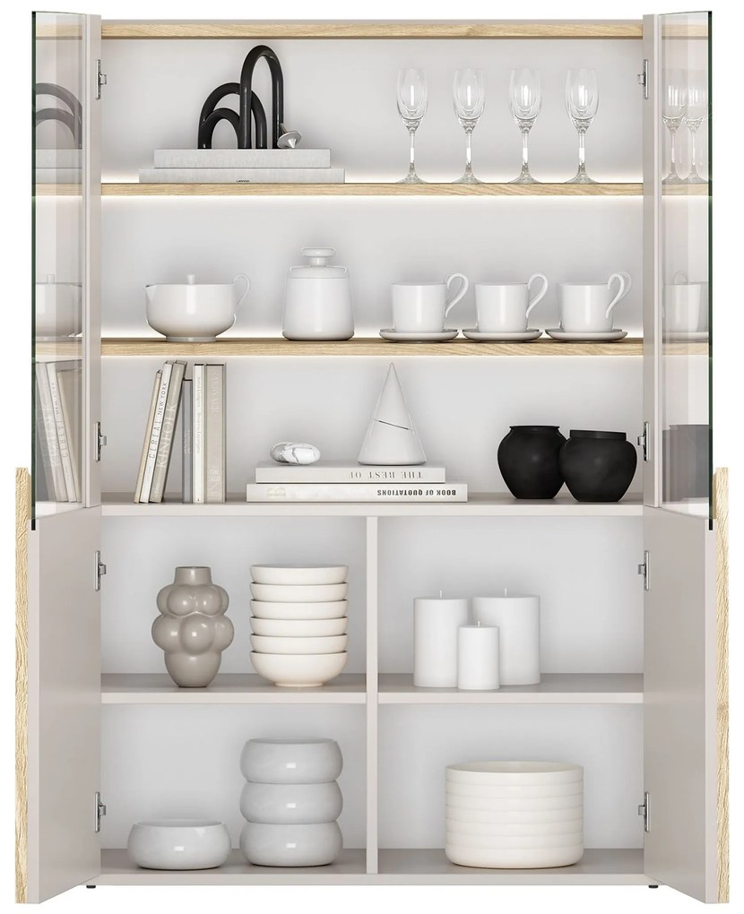 Witryna Amilio 100 cm dwudrzwiowa - kaszmir / dąb olejowany / uchwyty dąb jasny