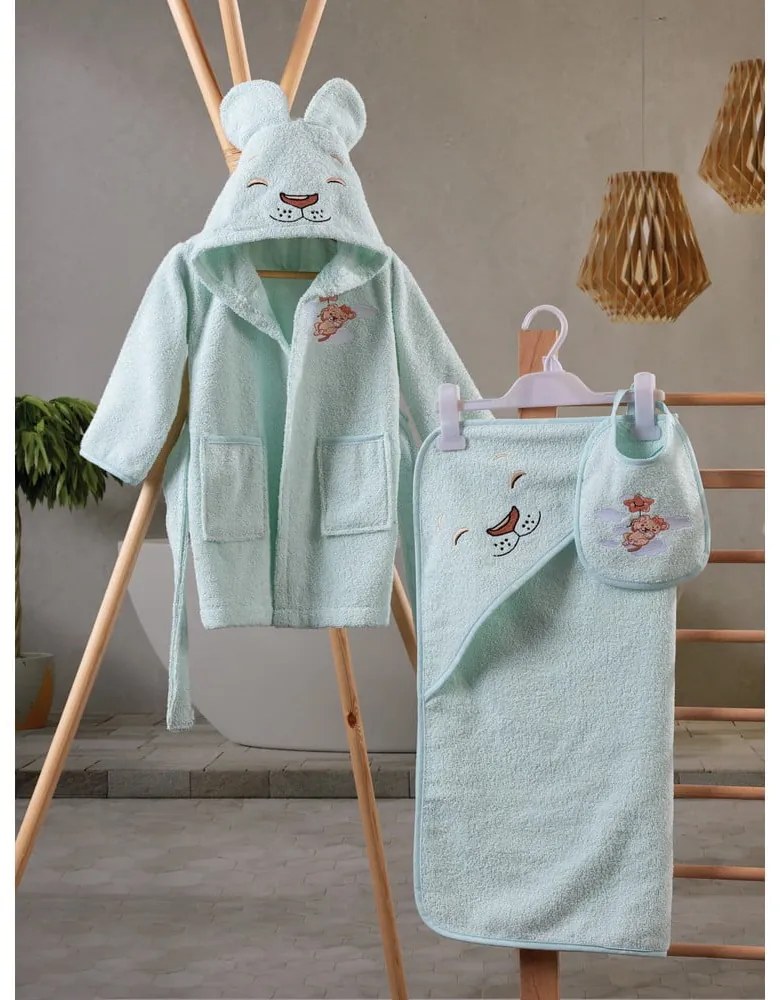 Miętowy bawełniany szlafrok dziecięcy w rozmiarze 1-2 lata Aslan – Foutastic