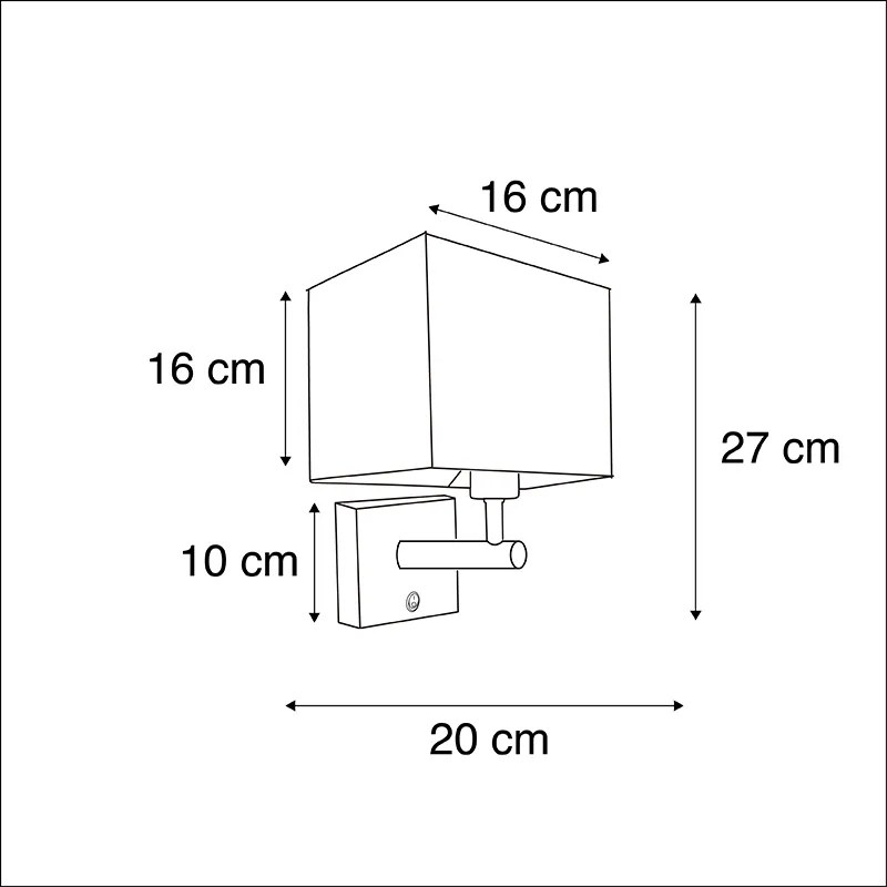 Lampa ścienna czarna z USB i kwadratowym czarnym kloszem - Combi 1 Nowoczesny Oswietlenie wewnetrzne