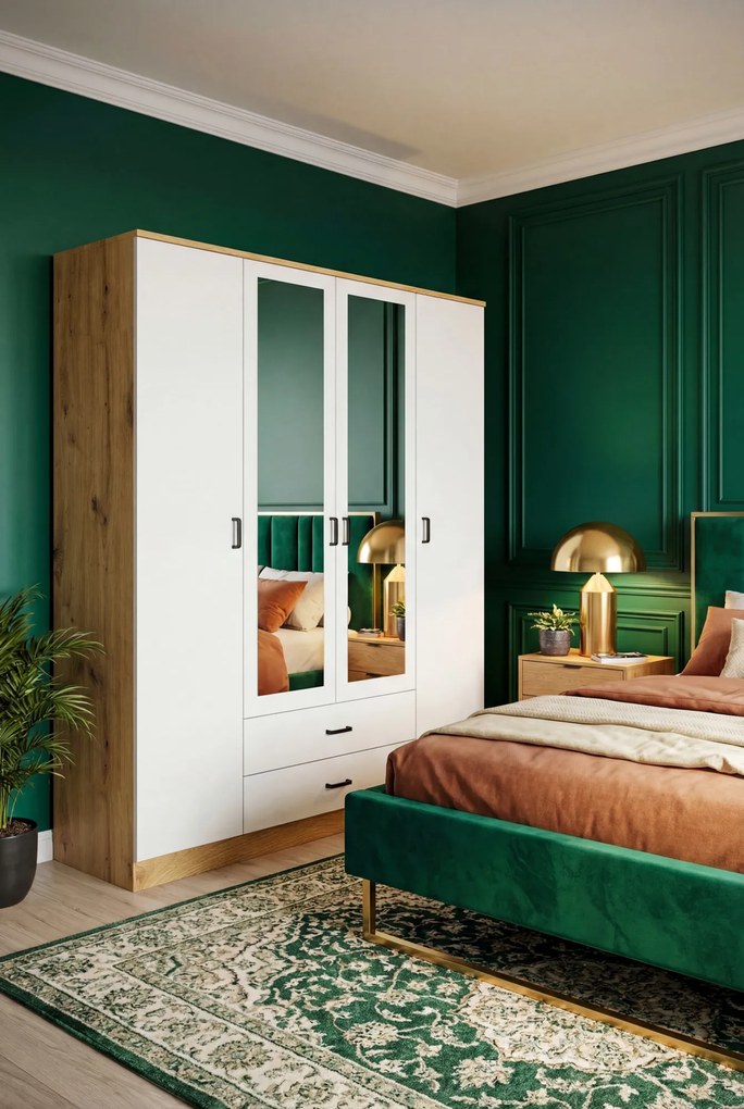 Skandynawska szafa uchylna z lustrem dab artisan + biały B7-H20