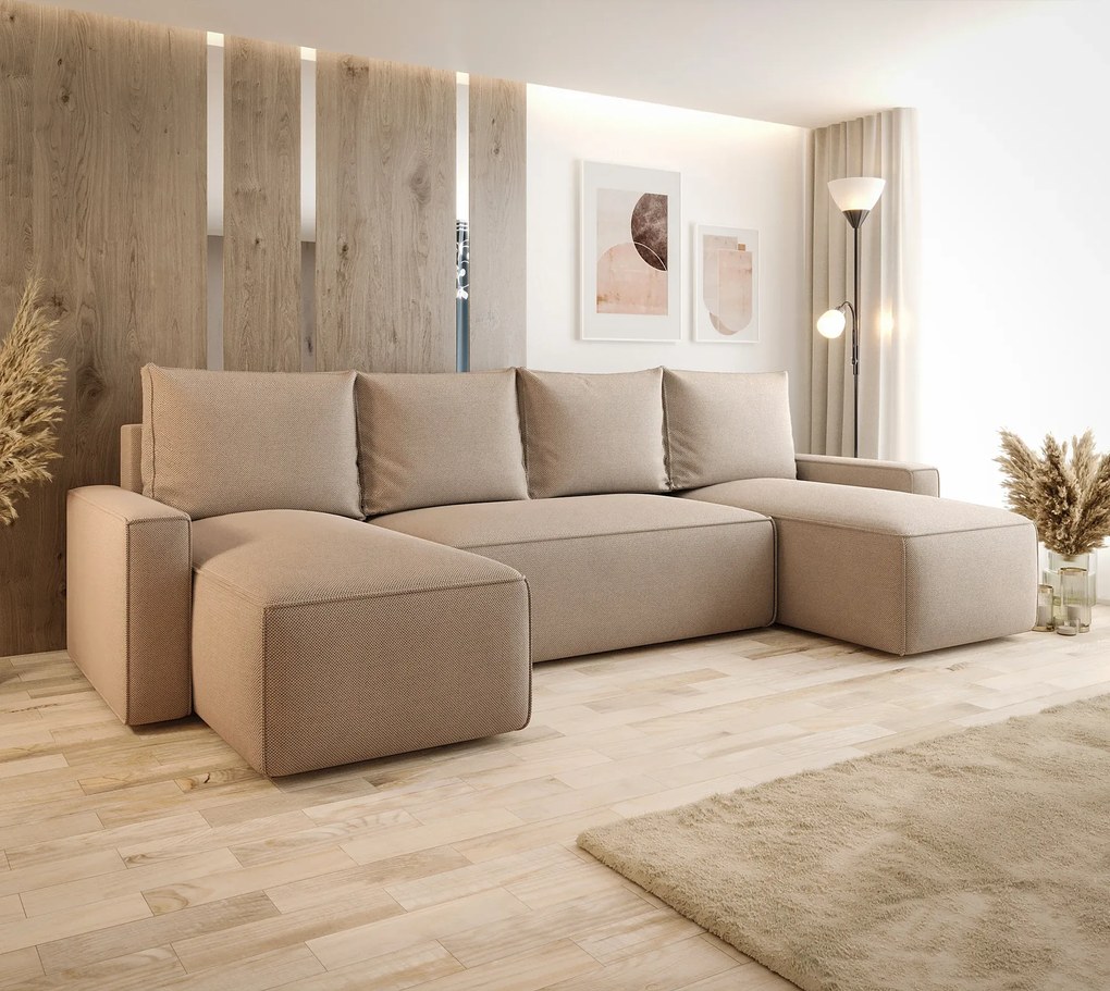 Ciemnobeżowy narożnik tapicerowany U z pojemnikiem E2-W69