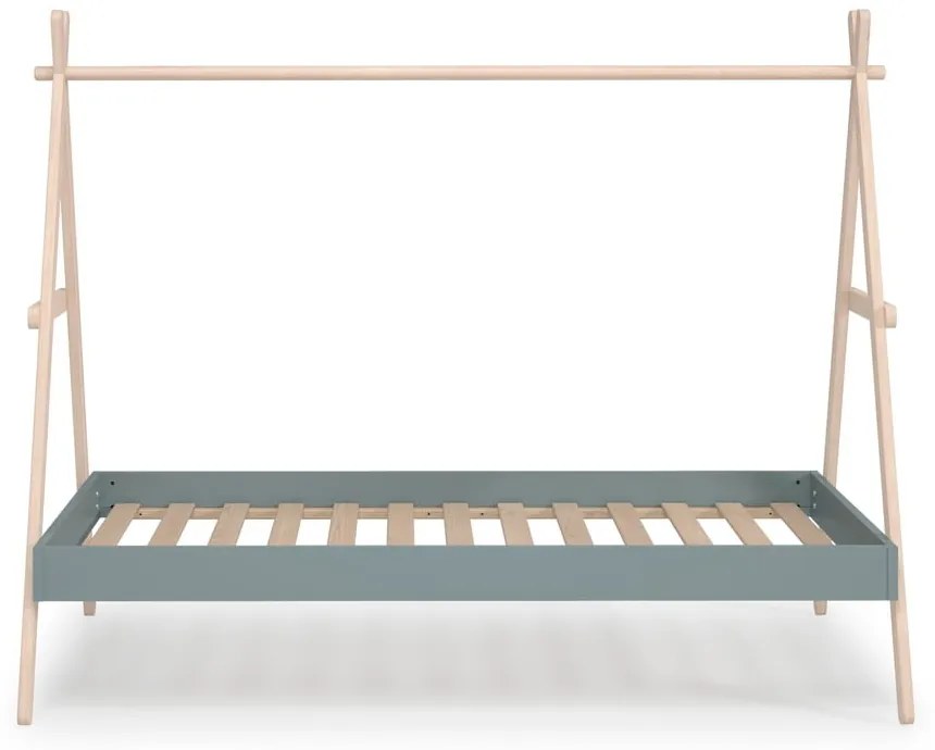 Łóżko dziecięce z litego drewna sosnowego w kształcie domku ze stelażem 90x200 cm w naturalnym kolorze/szarozielone Trufa – Marckeric