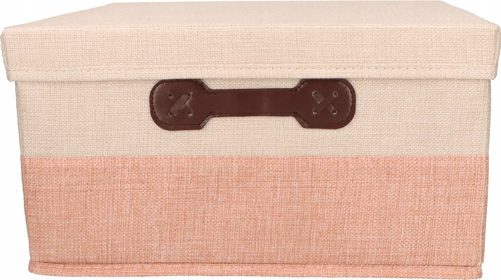 Organizer Tekstylny Różowy 38x28x18 cm Beżowy Pudełko z Pokrywą Dekoracyjny