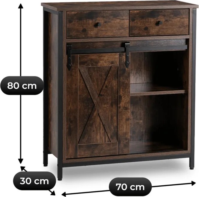 Komoda z Szufladami COLE 70 cm Dąb Rustykalny/Czarny Loftowa