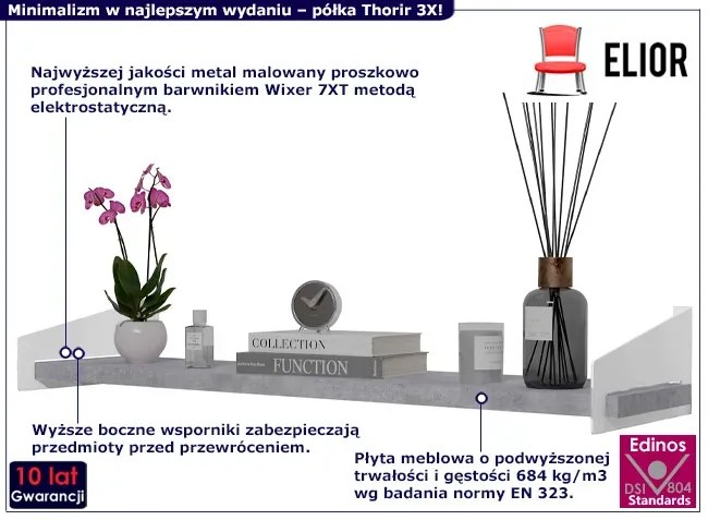 Nowoczesna półka ścienna biały + beton - Netfox 3X