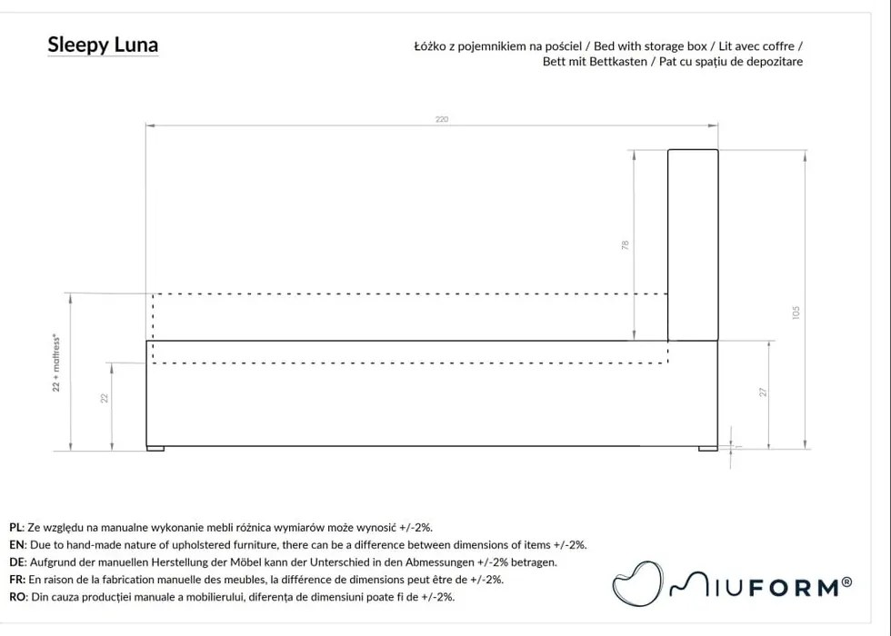 Szare tapicerowane łóżko jednoosobowe ze schowkiem i stelażem 90x200 cm Sleepy Luna – Miuform