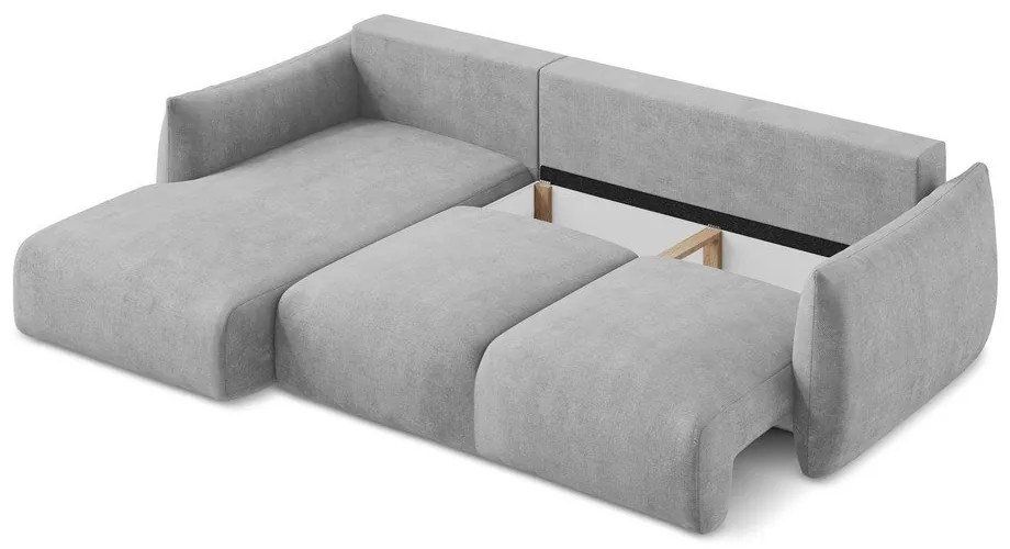 Jasnoszary rozkładany narożnik z tkaniny szenilowej (lewostronny/z szezlongiem) Leila – Makamii