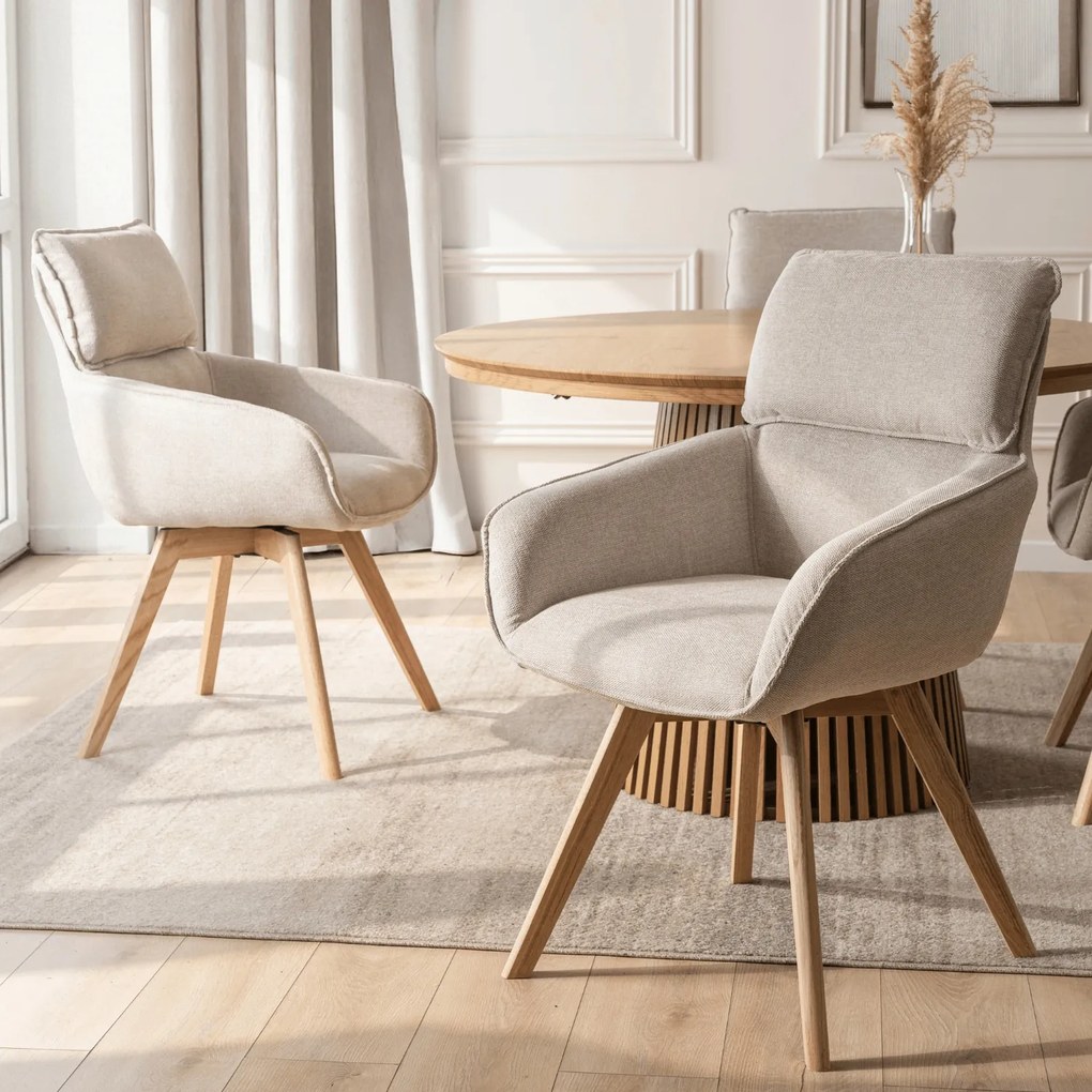 Krzesło Tapicerowane Obrotowe DIAS Beżowe Nowoczesne