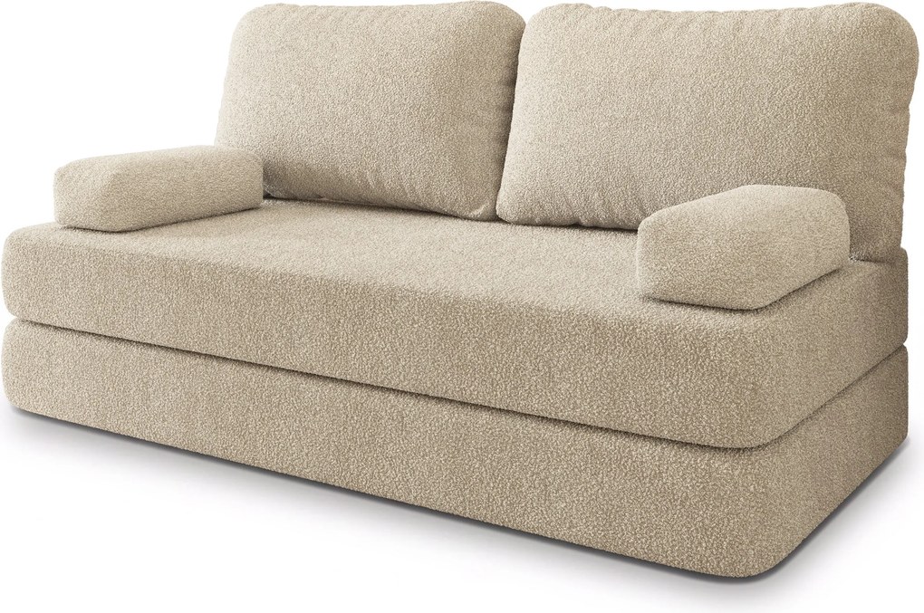 Masseno Sofa piankowa NIKSI z funkcją spania, Kanapa z pianki do salonu, Bezmontażowa, Tkanina bucle – Kremowy QUELLE 02