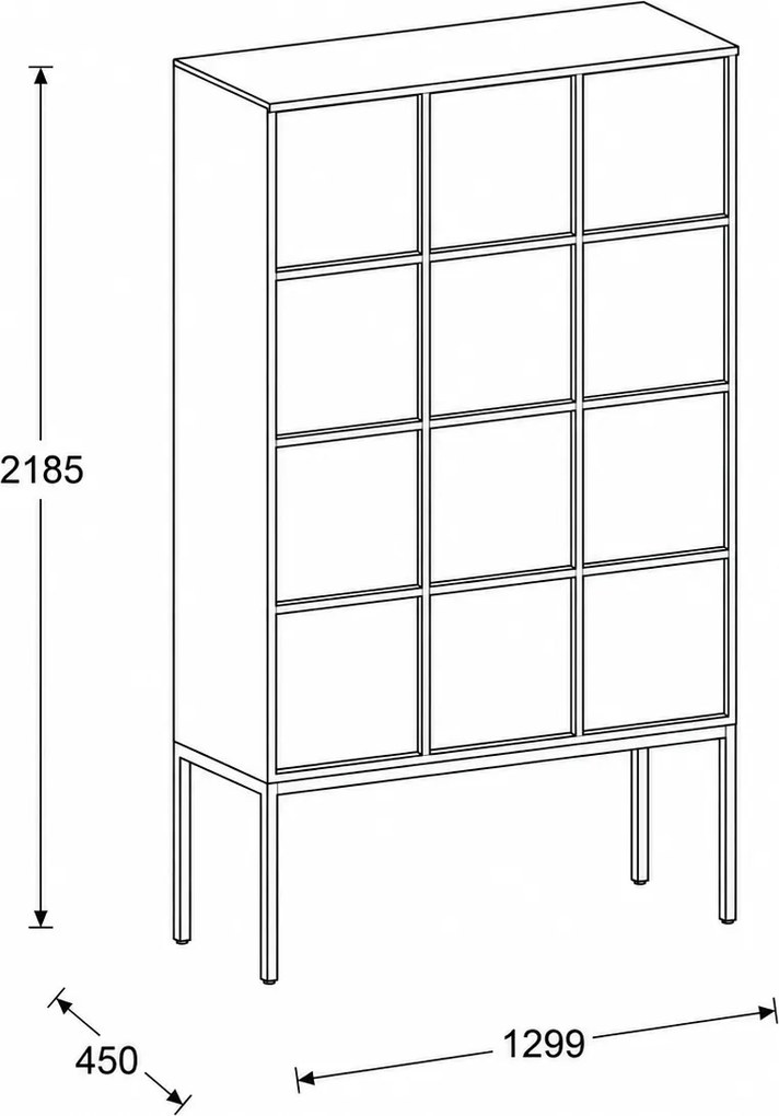 Szafa biurowa FRAME, czarna podstawa, 12x drzwi, 1299 x 450 x 2185 mm, PUSH-lock, brzoza