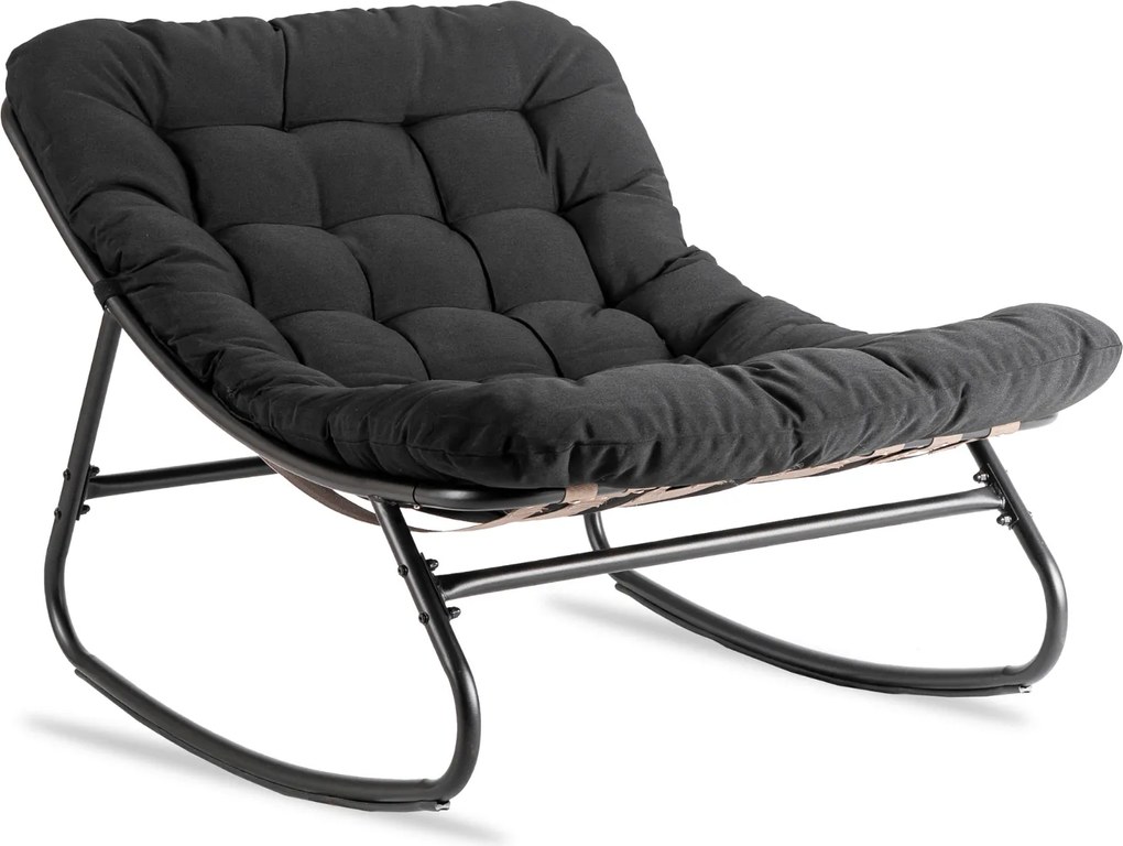 Bujany fotel na taras Aurora - bujak ogrodowy z pikowaną poduchą, czarny
