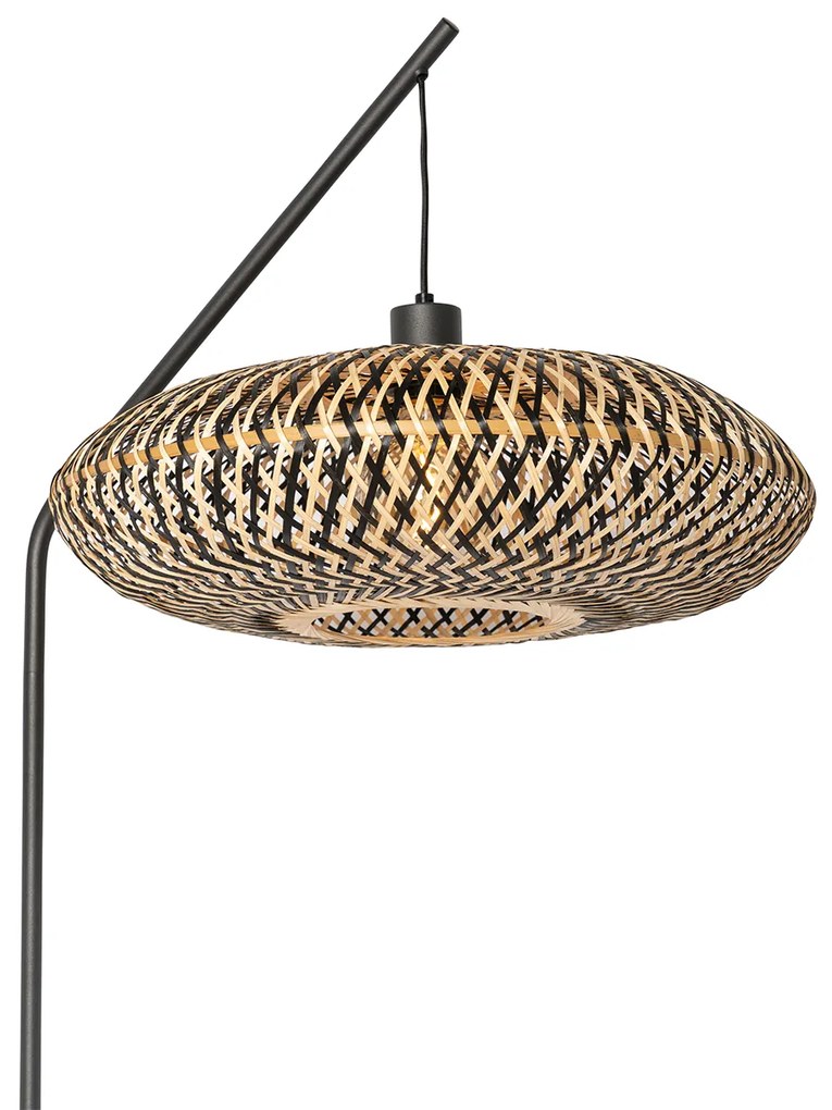 Orientalna lampa podłogowa czarna bambusowa - OstravaKolonialny Oswietlenie wewnetrzne