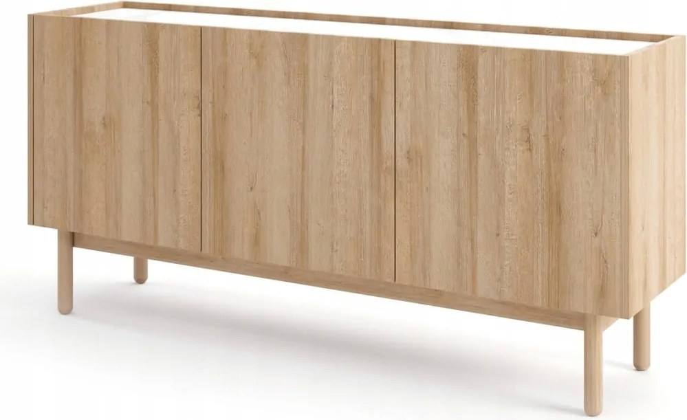 Stylowa Komoda BOHA, Dąb Riviera, 144x83x37 cm, blat Marmur Bianco