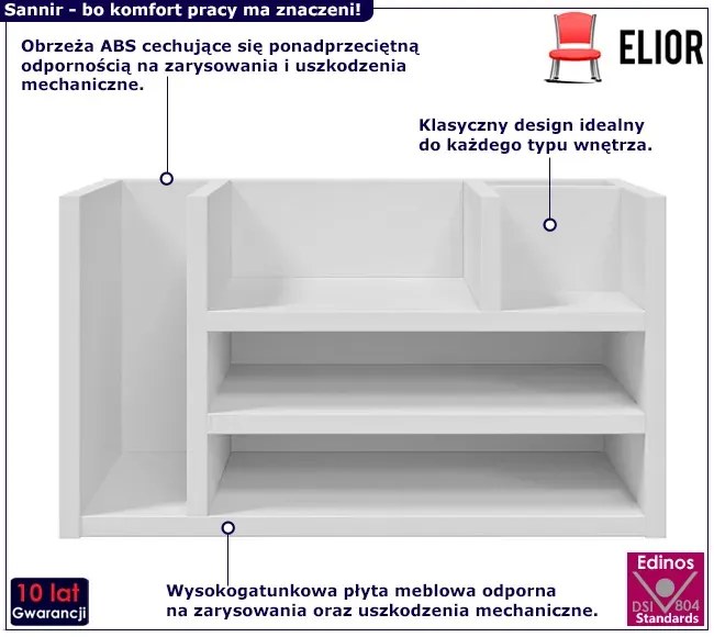 Biały organizer z przegródkami na biurko - Yuna