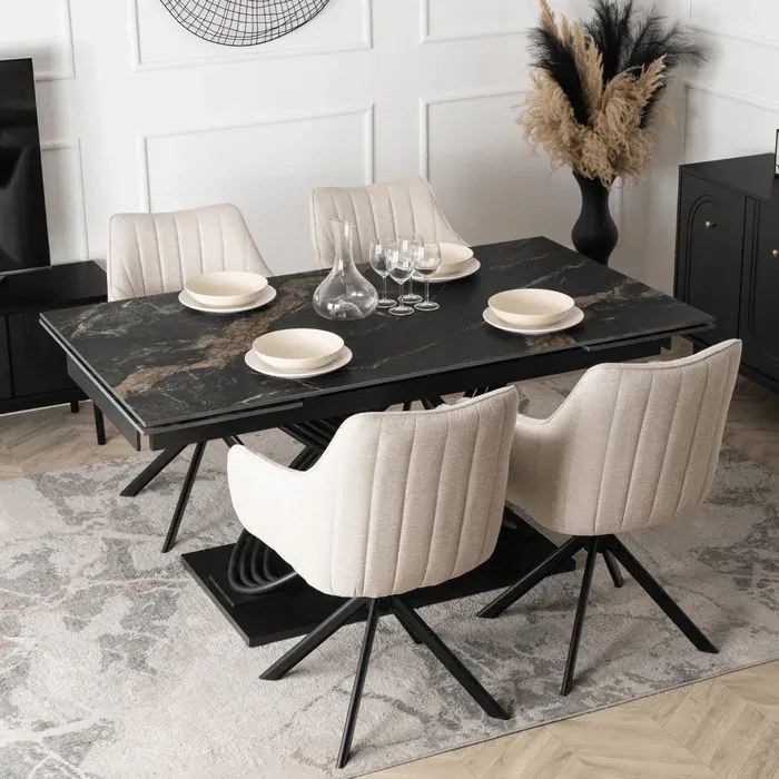 Stół Rozkładany Prostokątny IBIZA 160-240 cm Ceramiczny Czarny Marmur do Jadalni Nowoczesny