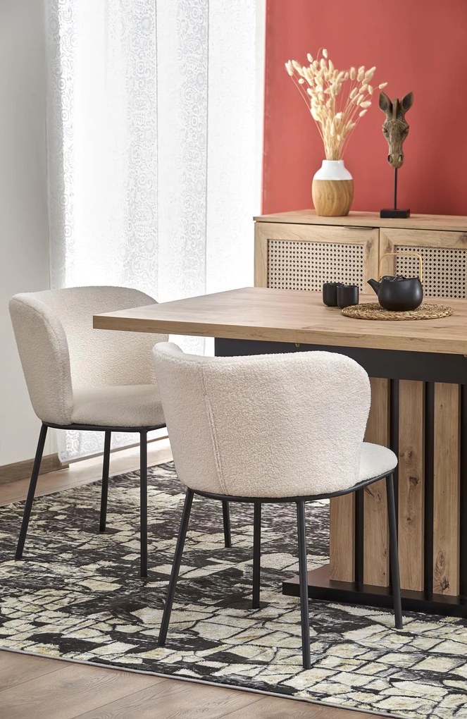 Kremowe krzesło do jadalni K518 z tkaniny bouclé