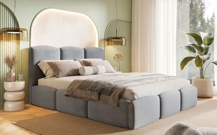 Łóżko tapicerowane z zagłówkiem i stelażem drewnianym 140x200 S6-F93