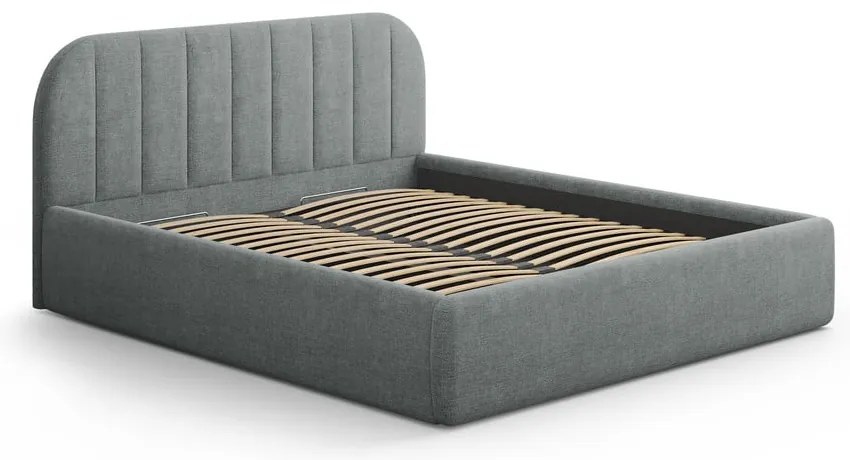 Ciemnoszare tapicerowane łóżko dwuosobowe ze schowkiem ze stelażem 200x200 cm Juno – Windsor &amp; Co Sofas