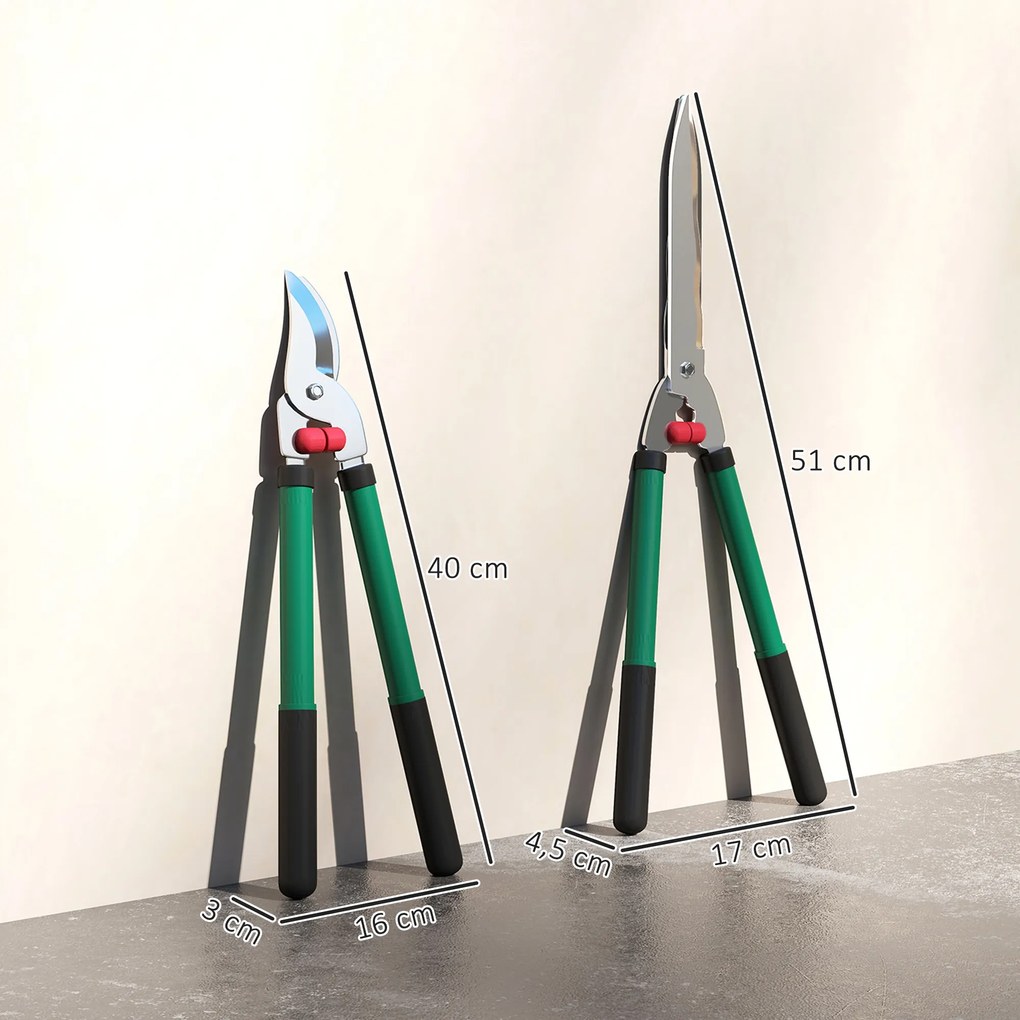 Outsunny Zestaw nożyc ogrodowych 2-częściowy, długość ostrza 40 cm, nożyce do gałęzi z powłoką nieprzywierającą