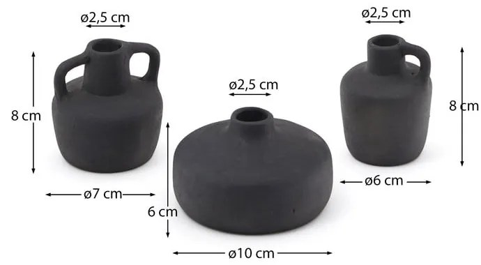 Czarne wazony z terakoty zestaw 3 szt. (wysokość 6 cm) Sofra – Kave Home
