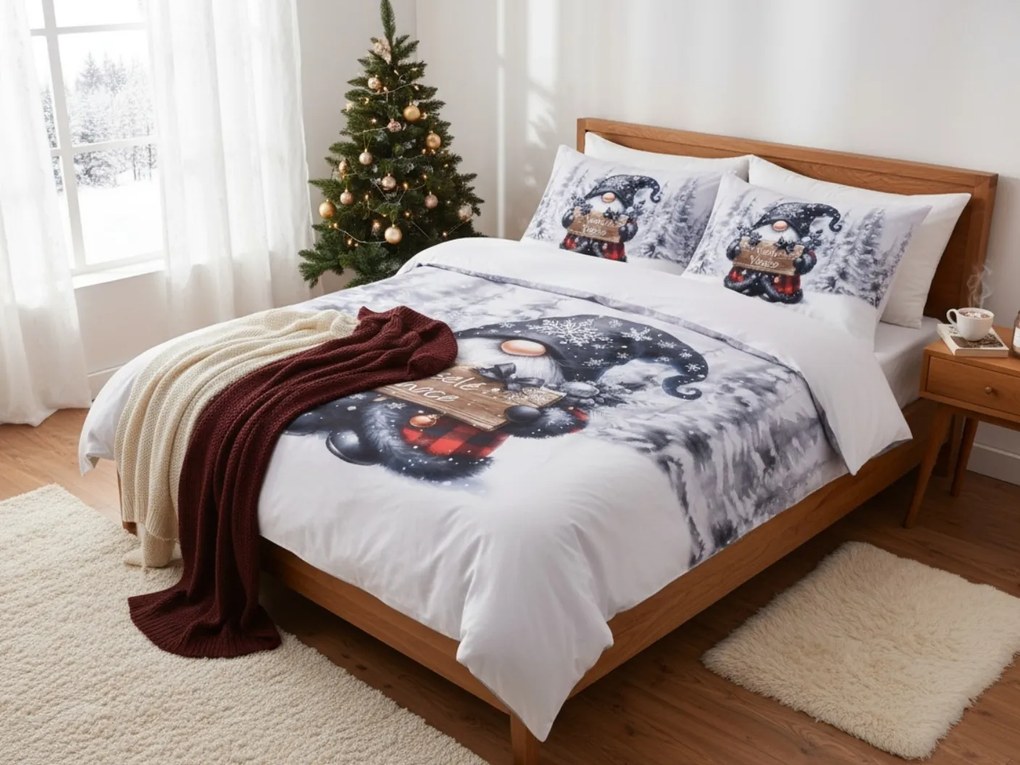 PrzytulneMieszkanie.pl PrzytulneMieszkanie.pl Pościel z mikrosatyny JOLLY GNOME biała + poszewka na poduszkę 45 x 45 cm gratis Rozmiar pościeli: 70 x 90 cm | 140 x 200 cm