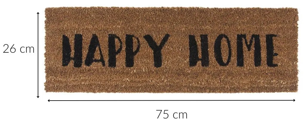 Wycieraczka pod drzwi z włókna kokosowego HAPPY HOME, 75 x 26 x 2 cm