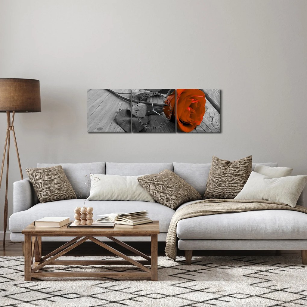 Obraz - Pomarańczowa róża (z zegarem) (90x30 cm)