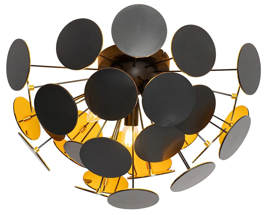 Designerska lampa wisząca czarna ze złotem 54cm 3-światła - CerchioDesignerski Oswietlenie wewnetrzne