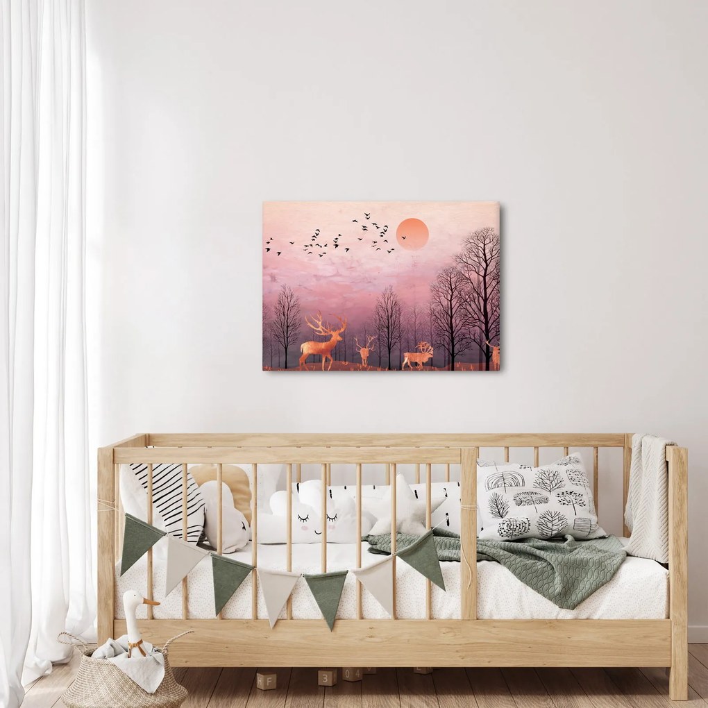 Zdjęcie - Jeleń w blasku zachodzącego słońca (70x50 cm)
