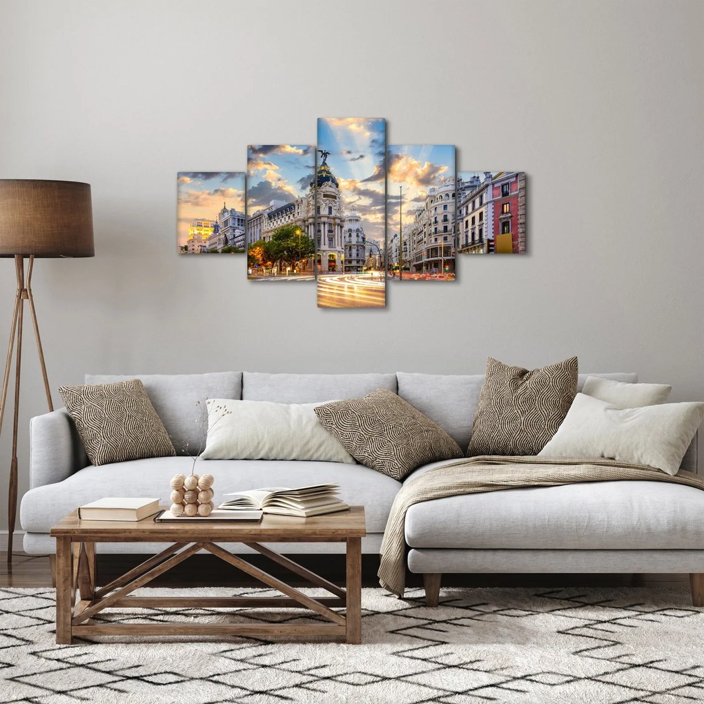 Obraz - Calle Gran Vía, Madryt, Hiszpania (125x70 cm)