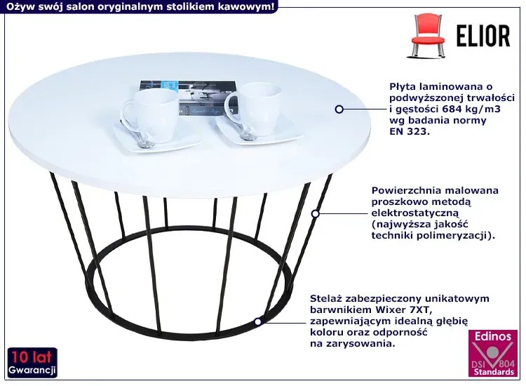 Okrągły stolik kawowy z metalowym stelażem biały - Melbro 4X