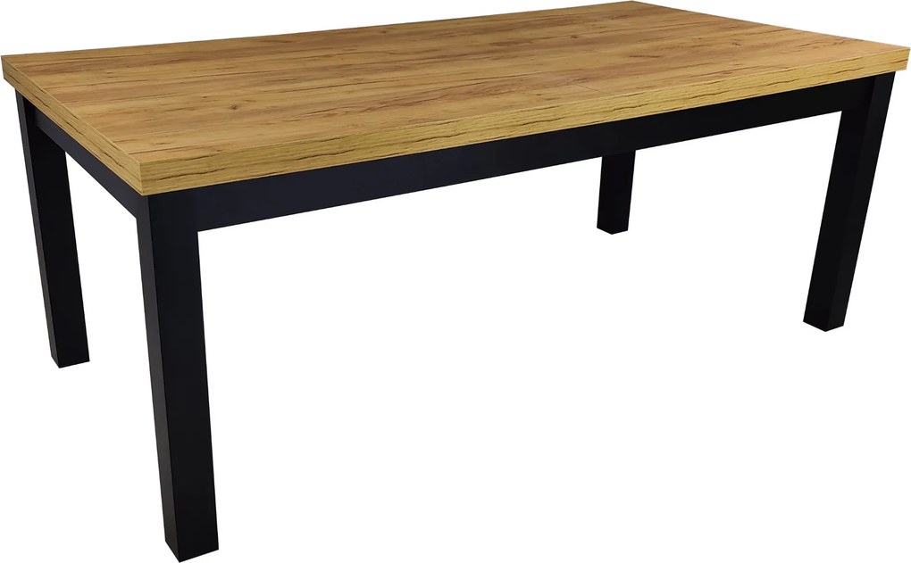 Solidny stół rozkładany R-7 90x170/250 czarny/blat dąb craft + nogi drewniane