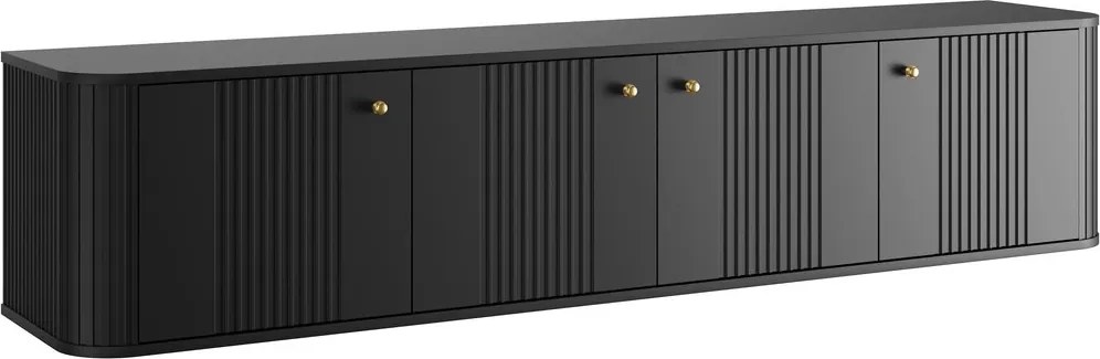 Szafka RTV wisząca Vesper 4D 187 cm - czarny / złote uchwyty