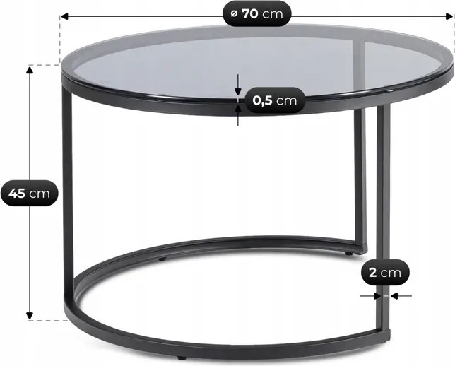 Zestaw Stolików Kawowych CARRERA 70 cm/50 cm Szary/Czarny Skandynawski