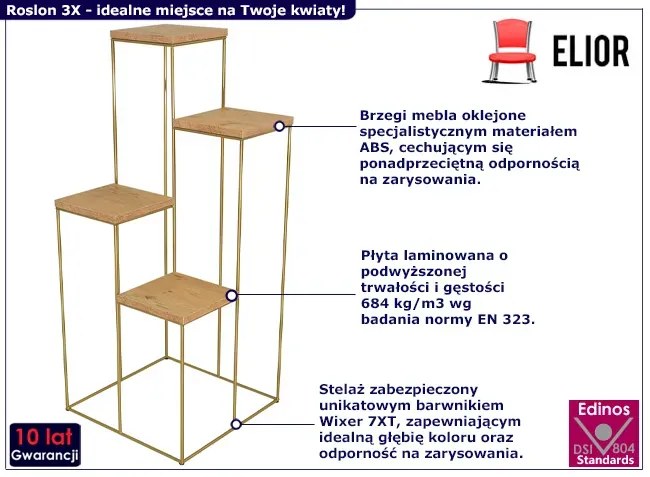 Kwietnik w stylu glamour złoty + dąb lancelot - Roslon 3X