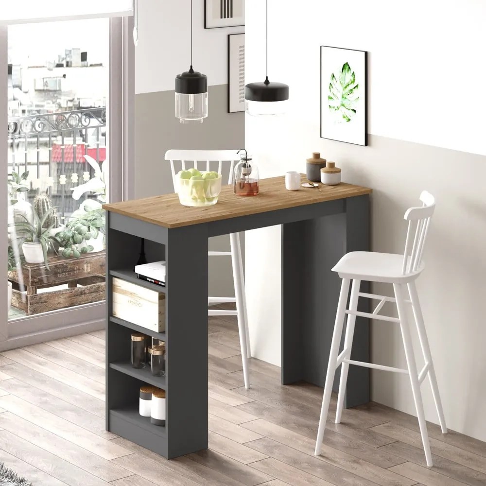 Stolik barowy z blatem w dekorze dębu 47x120 cm Peru – Marckeric