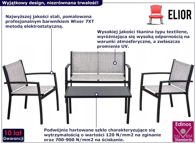 4 elementowy szary zestaw mebli do ogrodu K2-M93