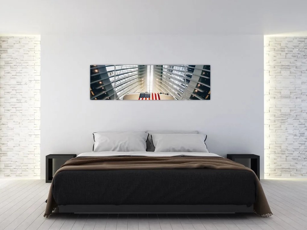 Obraz budynku z flagą USA (170x50 cm)