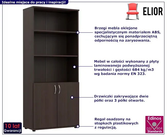 Klasyczny regał biurowy z drzwiczkami wenge - Madix