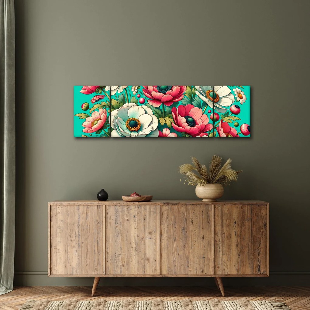 Obraz - Kwiaty na niebieskim tle (170x50 cm)