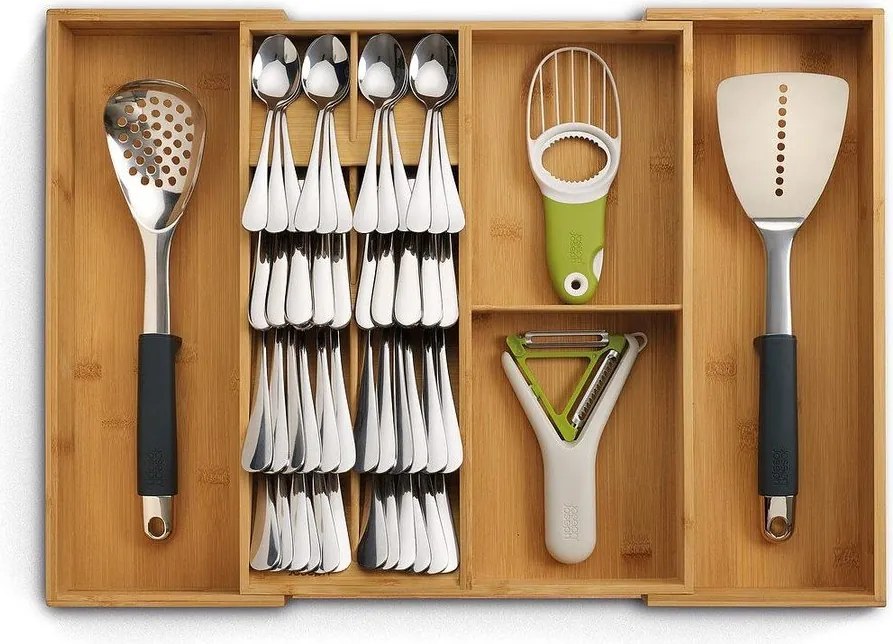 Regulowany bambusowy organizer na sztućce do szuflady w naturalnym kolorze 32 x 40 cm DrawerStore Bamboo – Joseph Joseph