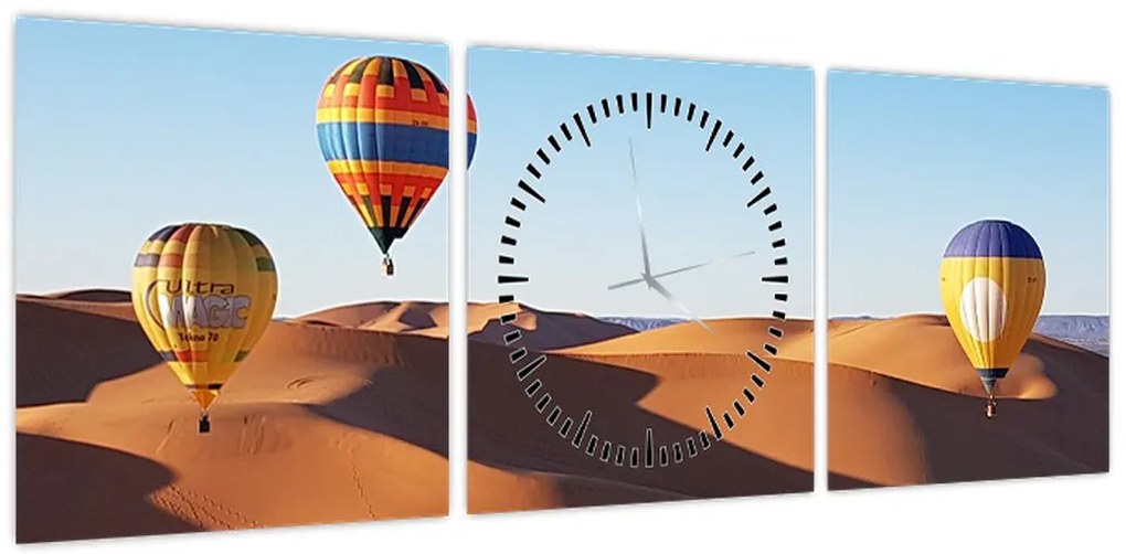 Obraz - latające balony na pustyni (z zegarem) (90x30 cm)